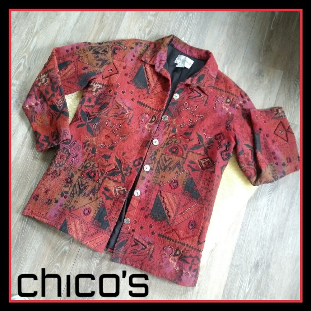 Chico's Beaded w/Tapestry Blazer Jacket